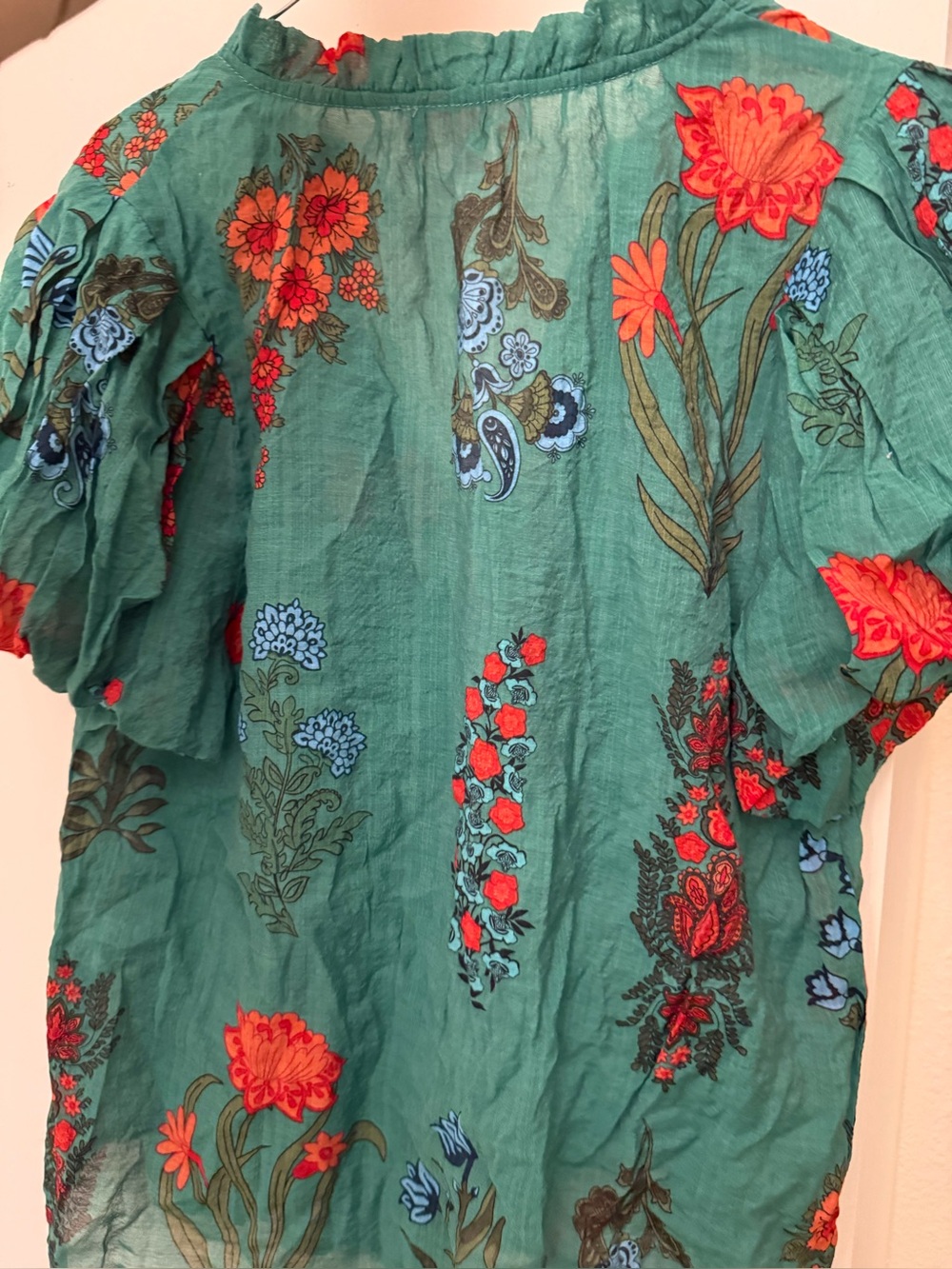 THML Teal Floral Puff-Sleeve V-Neck Top - Picture 2 of 3